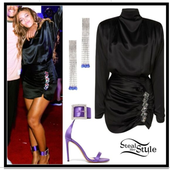 Alessandra Rich Black Silk Mini Dress 46 Embellished NWT - Size 8 - Picture 5 of 15